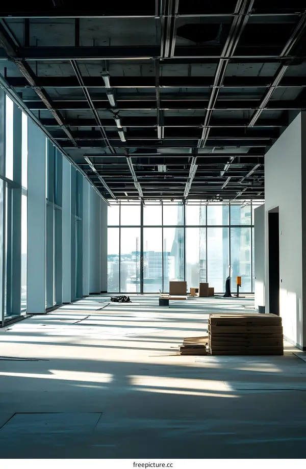 Empty Office Space with Large Windows and City View