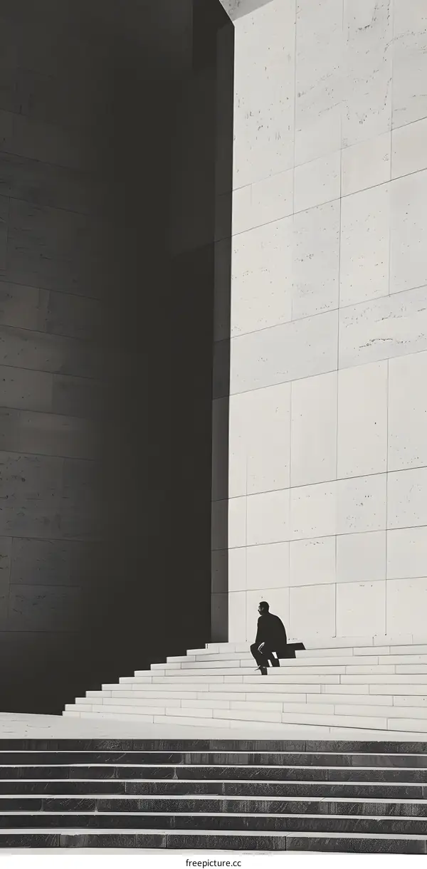 Man Sitting on Stairs of Modern Building