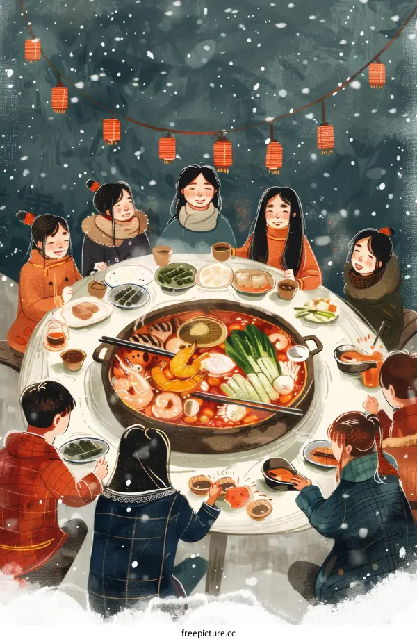 Friends Gather Around a Hot Pot for a Festive Meal