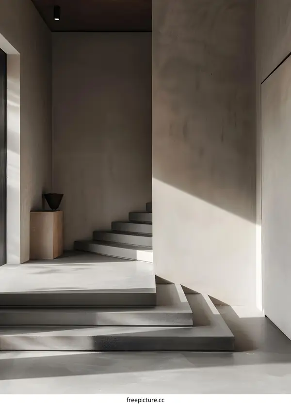 Minimalist Interior Design with Concrete Stairs and Light