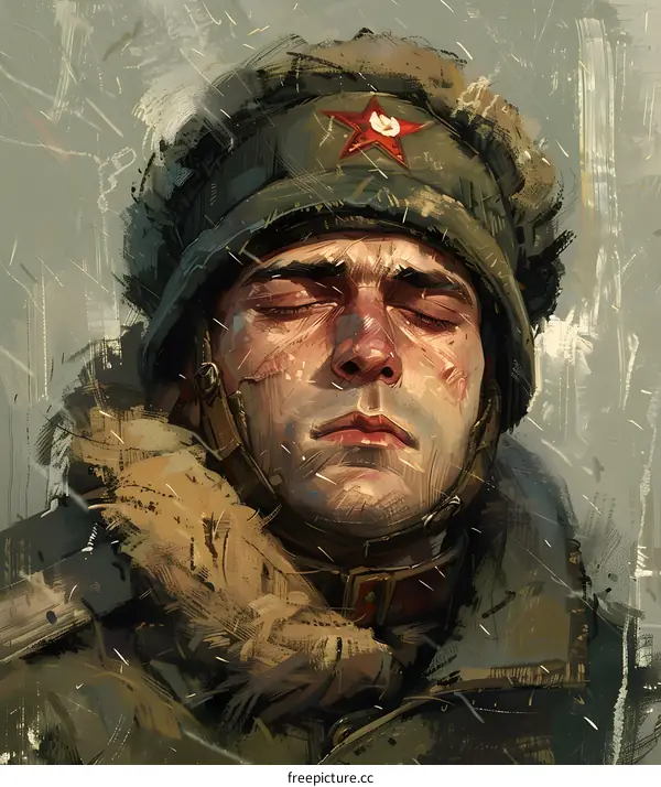 Portrait of a Soviet soldier in a fur hat