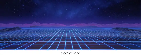 Retro Futuristic Grid Landscape at Night