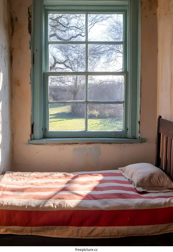 Vintage Striped Bed With Window View