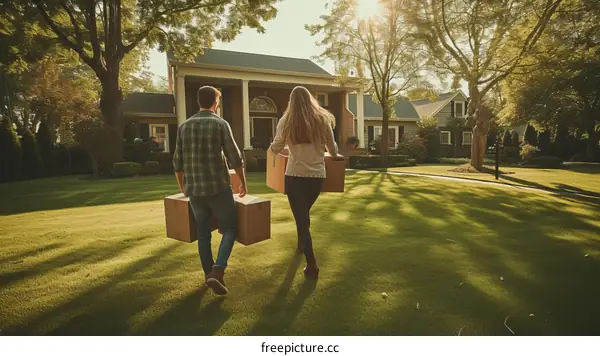 Couple Carrying Boxes into New House