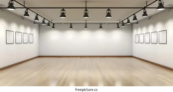 Empty Gallery Room With Spotlights And Picture Frames