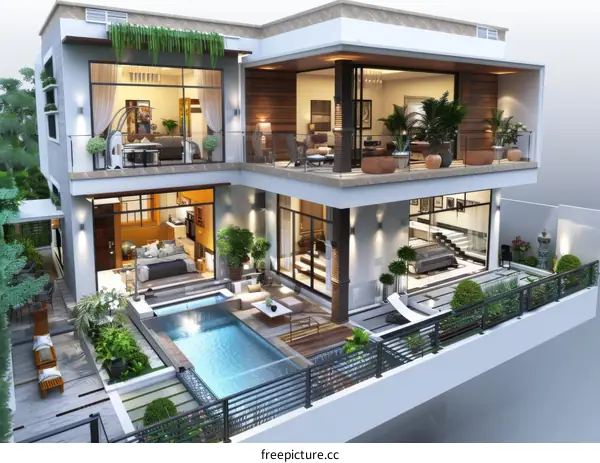 Luxurious Modern Villa Design with Courtyard and Pool