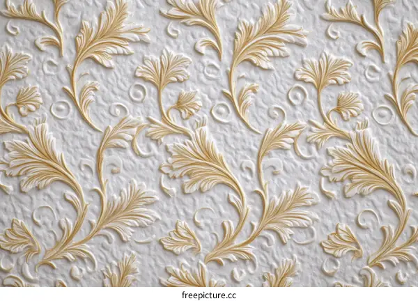 Ornate White and Gold Floral Pattern Wallpaper Design
