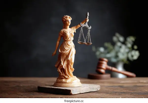 Statue of Justice with Scales and Gavel