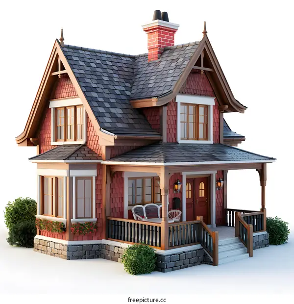 A small red house with a gray roof