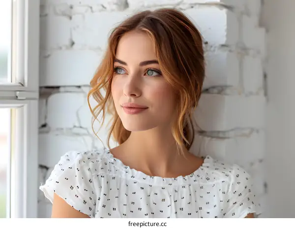 Portrait of a Beautiful Woman with Long Red Hair