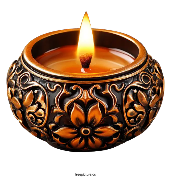 [Transparent Background PNG]Ornate Golden Candle Holder with Flame