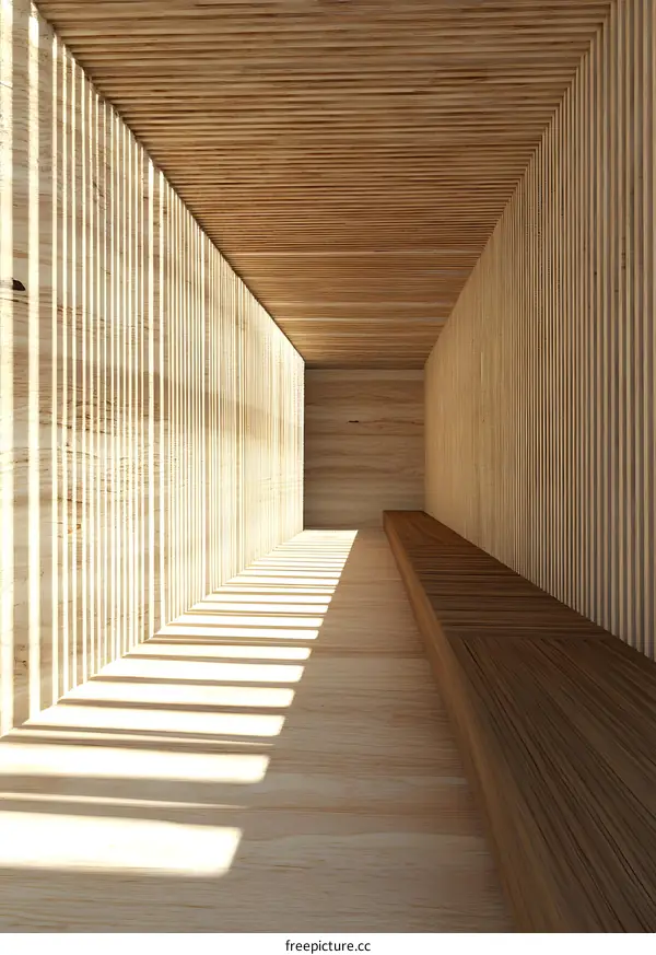 Wooden Corridor with Light and Shadows