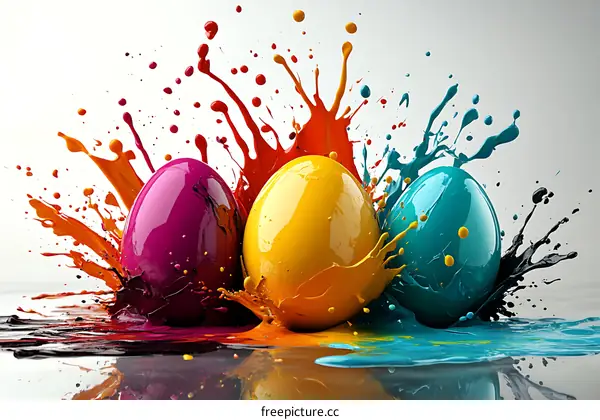 Colorful Easter Eggs with Paint Splashes