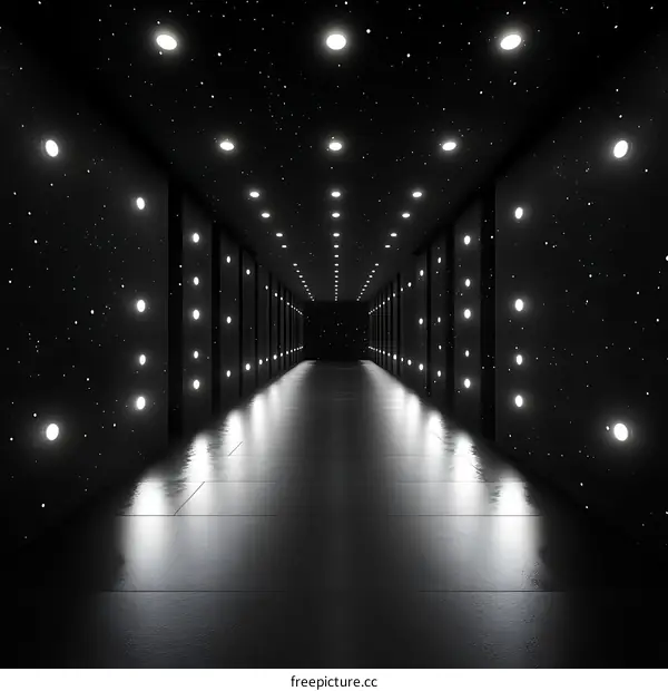 Black Corridor with Sparkling Lighting Design