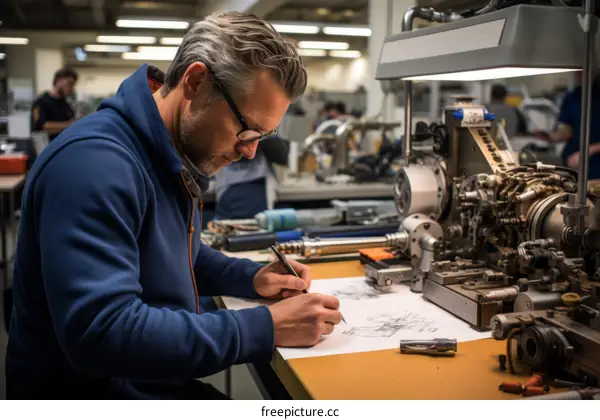 An engineer designs a new machine part.