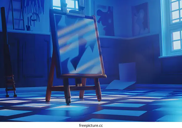 Empty Artist Studio With Blank Canvas On Easel