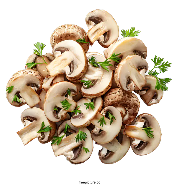[Transparent Background PNG]Freshly sliced mushrooms on white background