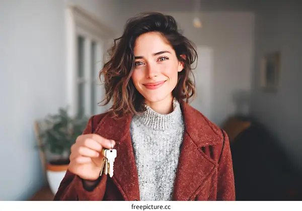 Happy Woman Holding House Keys in the Interior