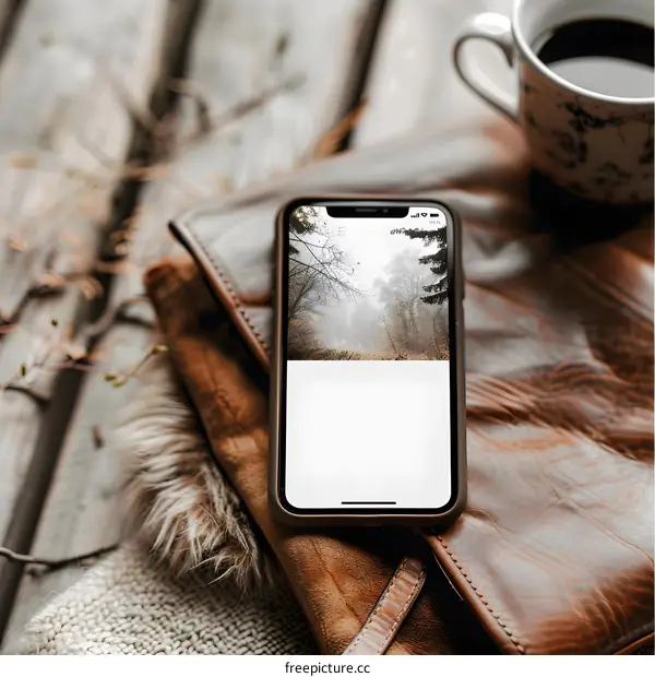 Foggy Forest View on a Phone Screen