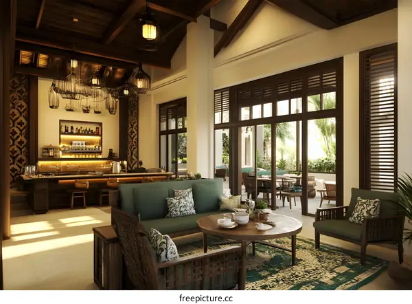 Tropical Resort Interior Design with Bar and Lounge