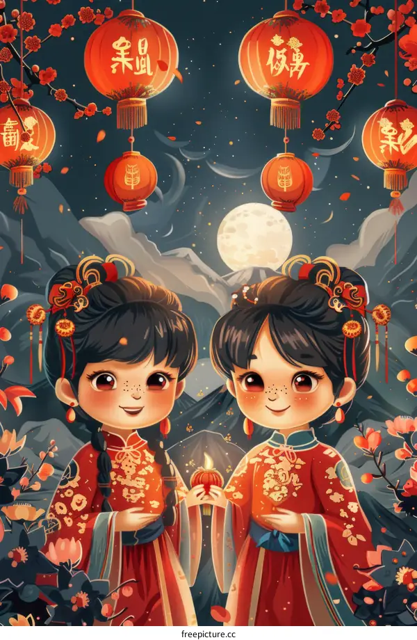 Two Chinese Girls Celebrating Together