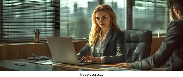 Businesswoman Working on Laptop in Office
