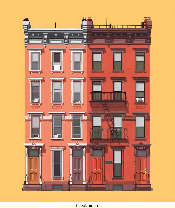 Red Brick Townhouses with Fire Escapes