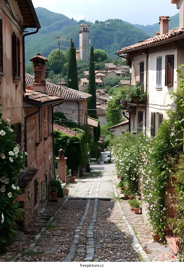 A narrow street in a small Italian town