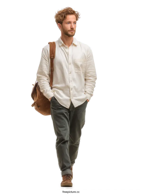 [Transparent Background PNG]Caucasian Man Walking With Backpack