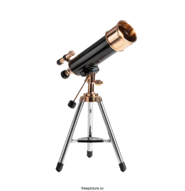 [Transparent Background PNG]Vintage Black and Gold Telescope on Tripod