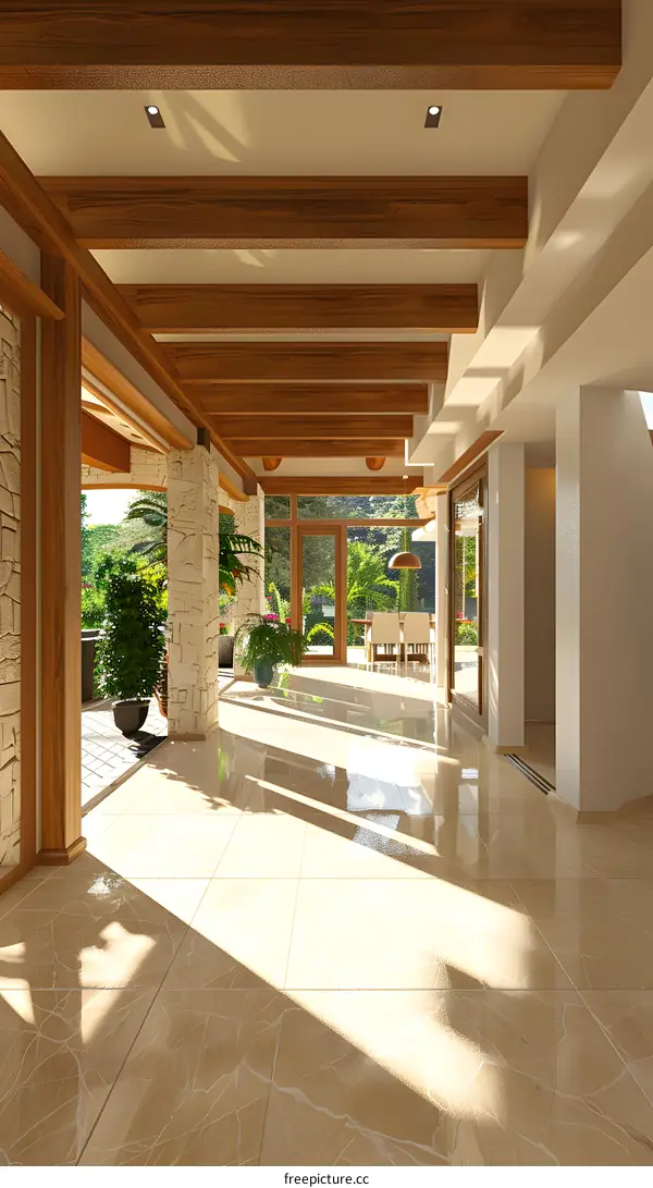 Modern Home Interior Design With Wooden Beams