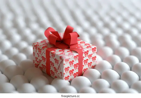 Red and White Gift Box with Ribbon on White Background