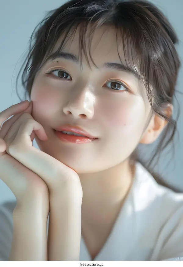 Portrait of a Young Asian Woman with Long Black Hair