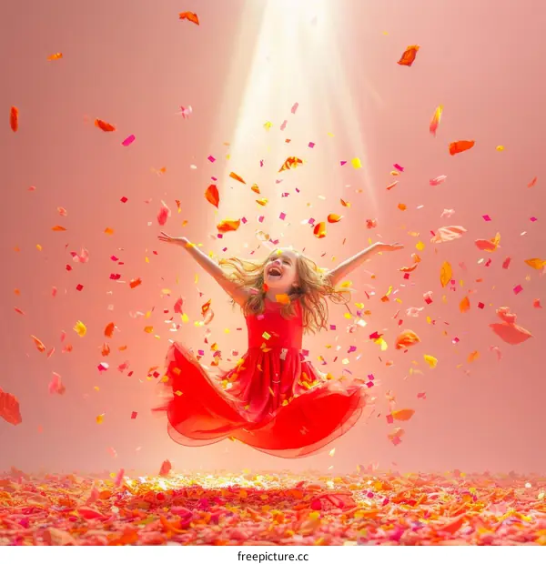 Little Girl Expressing Joy in a Vibrant Meadow of Flowers