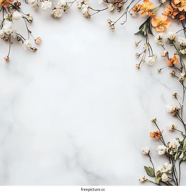 White and Orange Flowers on Marble Background