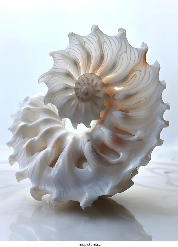 close up of a white nautilus shell