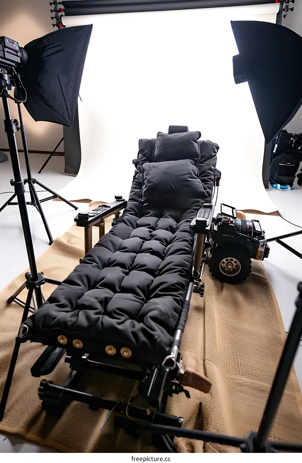 Black Padded Lounger Chair with Wooden Arms