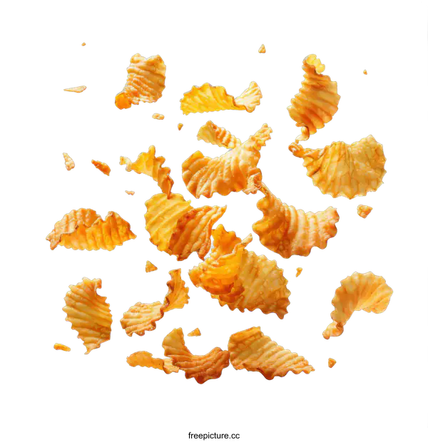 [Transparent Background PNG]Crispy Potato Chips Falling on a transparent background
