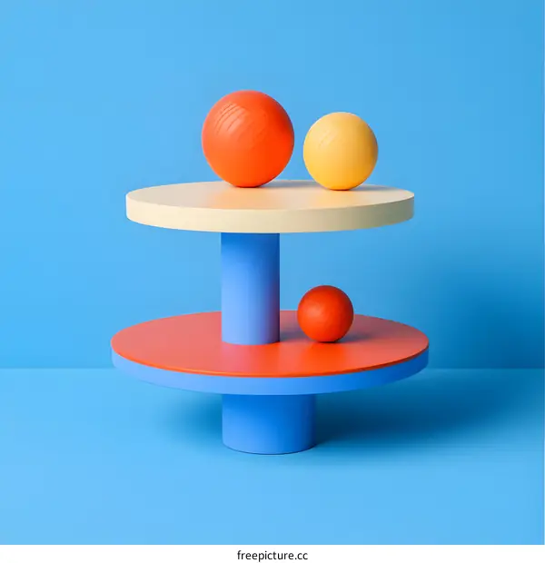 Abstract Minimalist 3D Rendering of Geometric Shapes on Blue Background