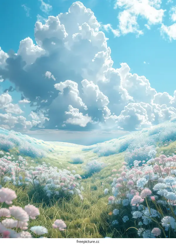 Beautiful Spring Meadow Under a Cloudy Sky