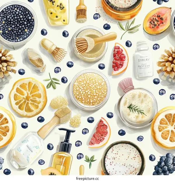 Natural skincare ingredients seamless pattern