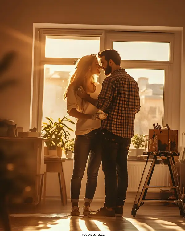 Couple in Love, Home Renovation, Romantic Moment