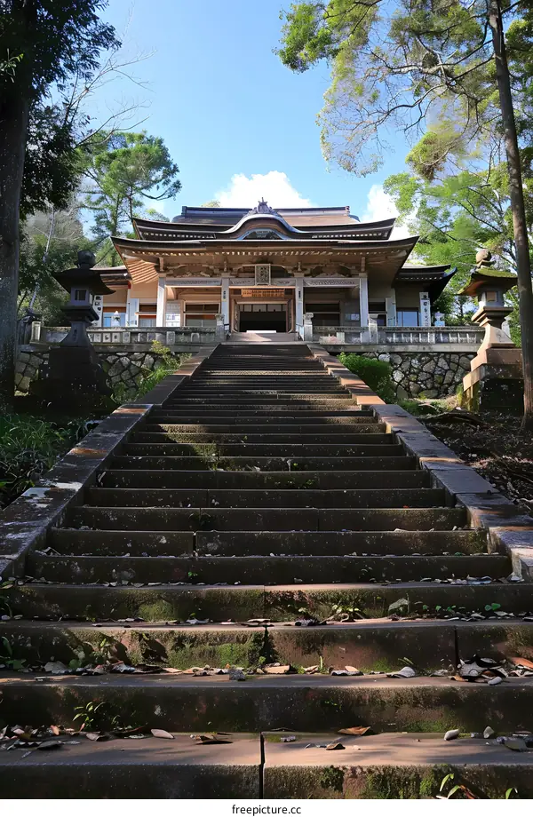 Stone Steps Leading Up To A Traditional Japanese Temple