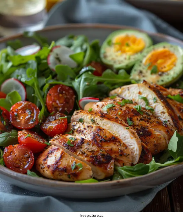 Grilled Chicken Salad with Avocado, Tomato and Radish