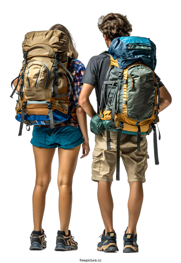 [Transparent Background PNG]Couple Hiking Backpackers Ready for Adventure