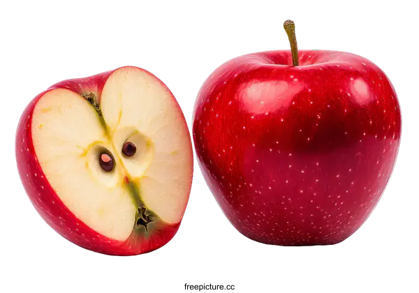 [Transparent Background PNG]Fresh Red Apple with Half Slice