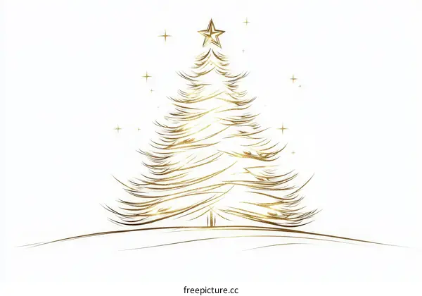 Golden Christmas Tree Illustration