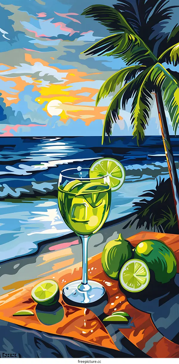 Tropical Sunset Cocktail Illustration
