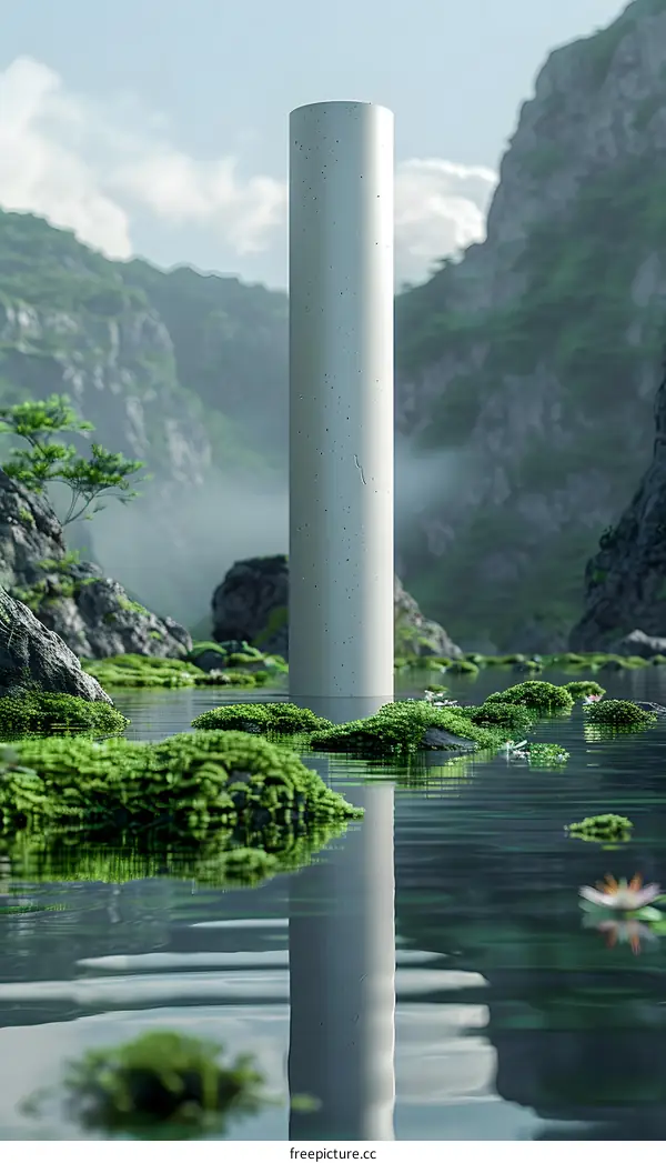 Concrete cylinder in surreal landscape