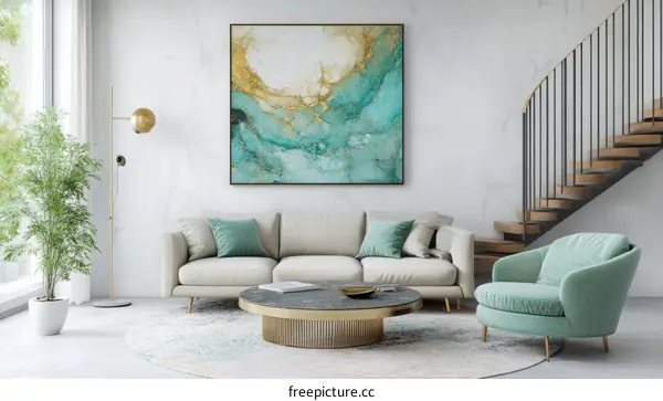 Modern Living Room Interior Design with Teal Art